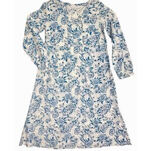 J Jill Pure Jill Organic Cotton Cabana Saffron Teal Floral Midi Dress XS